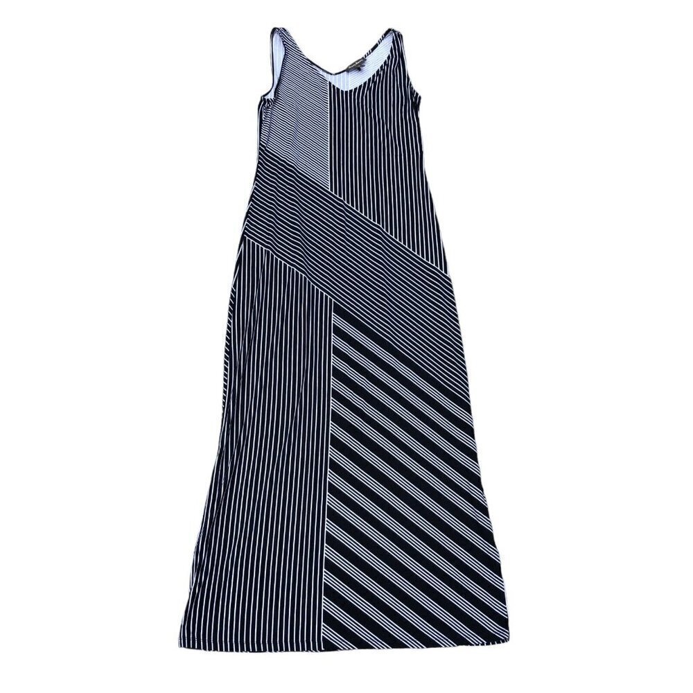 TOMMY BAHAMA Striped Maxi Dress Women's SMALL Black Sleeveless Stretch Lounge‌‌